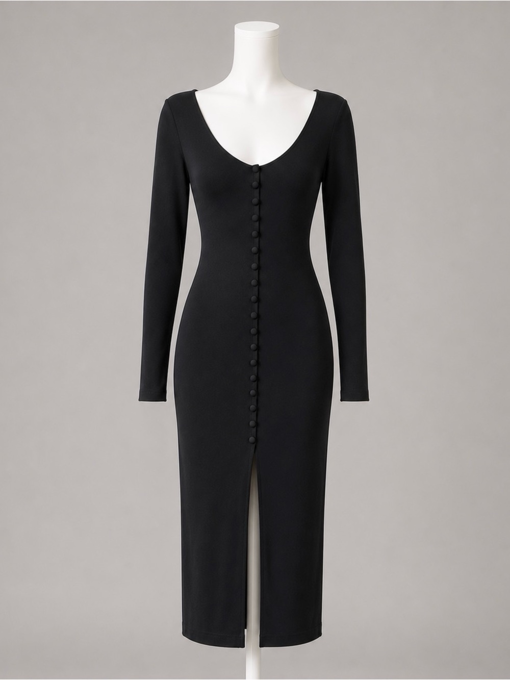 Vintage Toury Ribbed Button Front Long Sleeve Midi Dress Black Sm Grunge Witchy